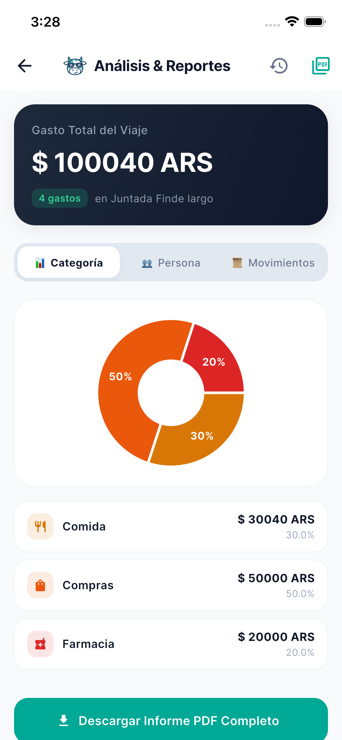 Historial de movimientos transparente