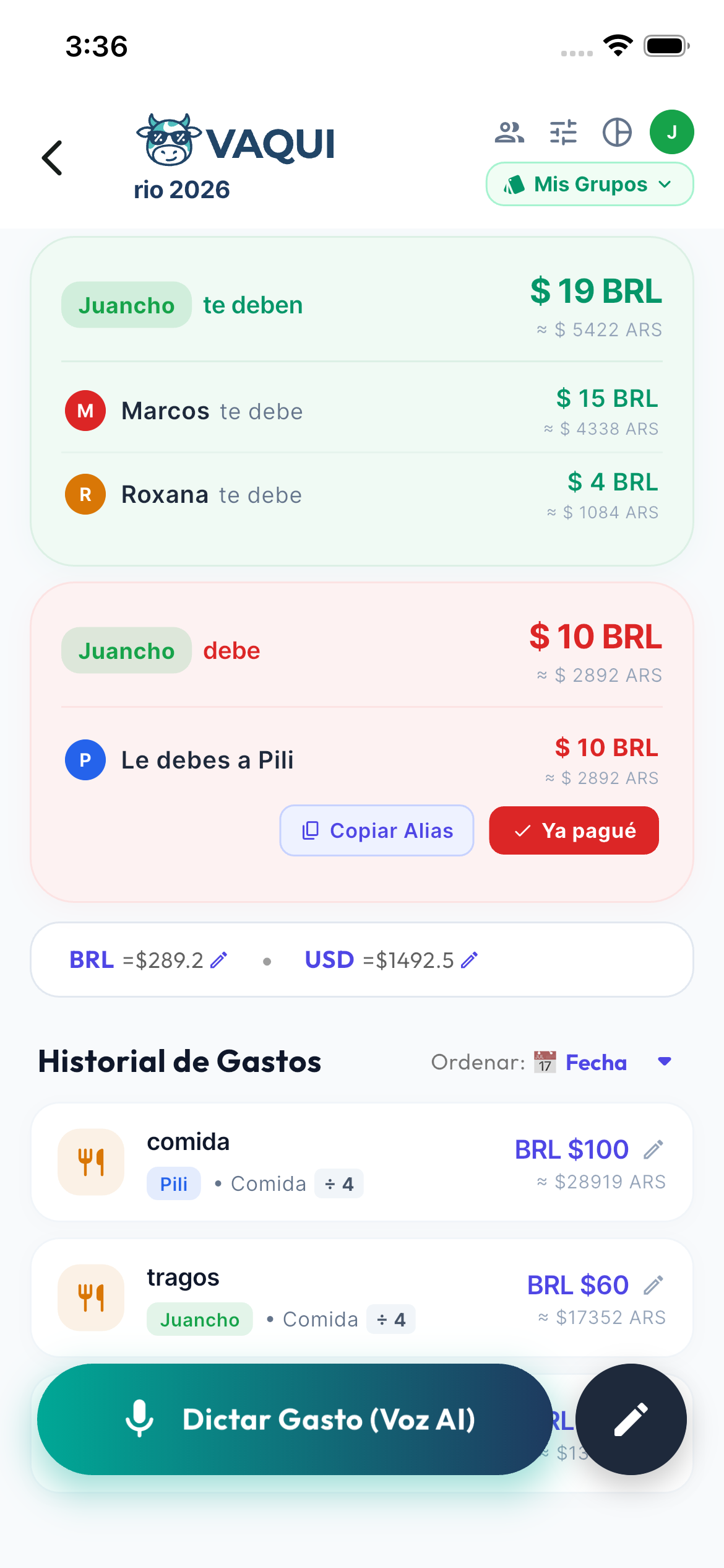Detalle de participantes en cada compra